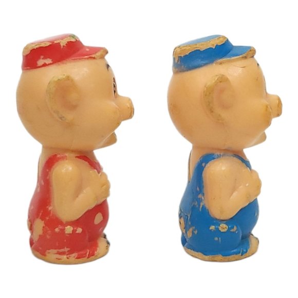 Vintage Walt Disney Three Little Pigs Pencil Toppers 2 FIGURES ONLY Blue Red - Picture 7 of 13